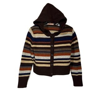 Duo Lung Mei Wool Striped Cropped Hooded Cardigan Sweater XS